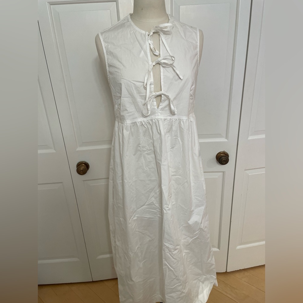 White Jane Wood Paris Cotton S/M Maxi Bow Dress